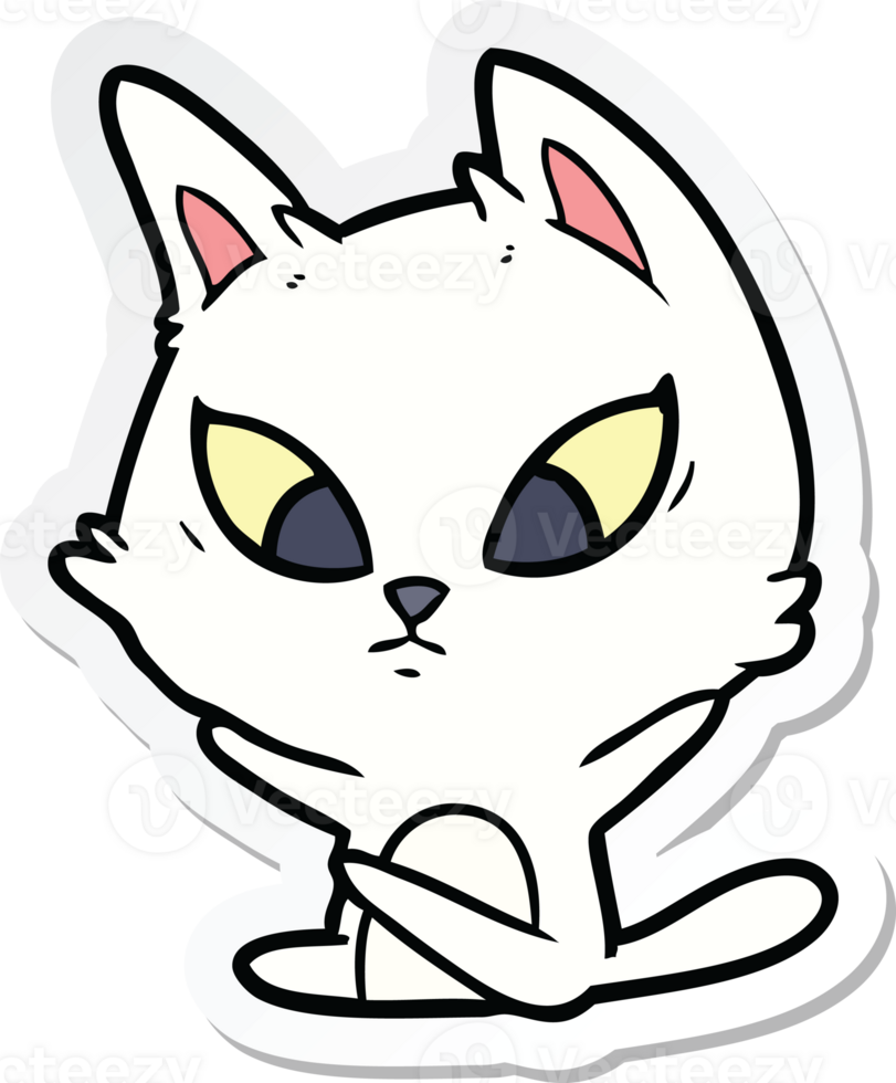 sticker of a confused cartoon cat sitting png