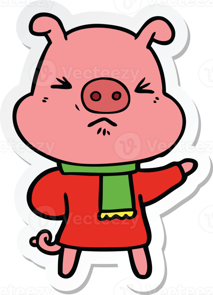 sticker of a cartoon angry pig png