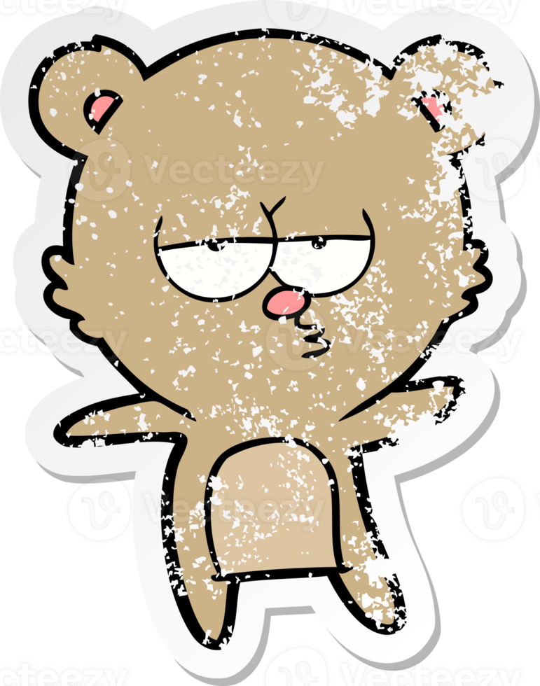 distressed sticker of a bored bear cartoon png