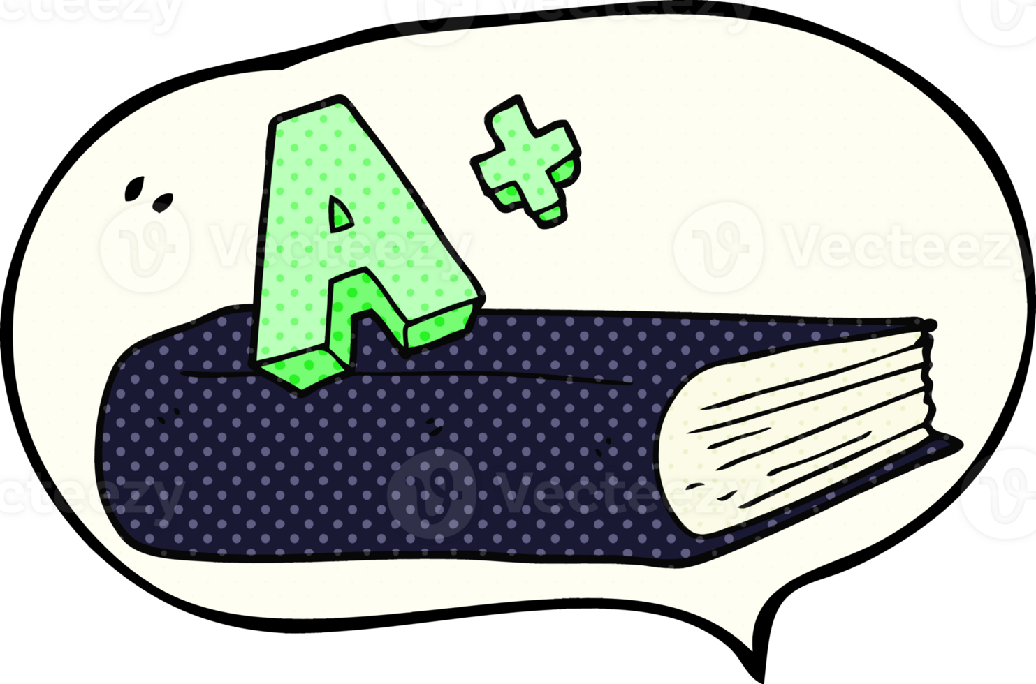 hand drawn comic book speech bubble cartoon A grade symbol and book png