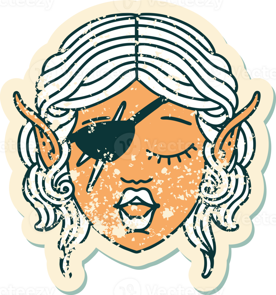 Retro Tattoo Style elf rogue character face png