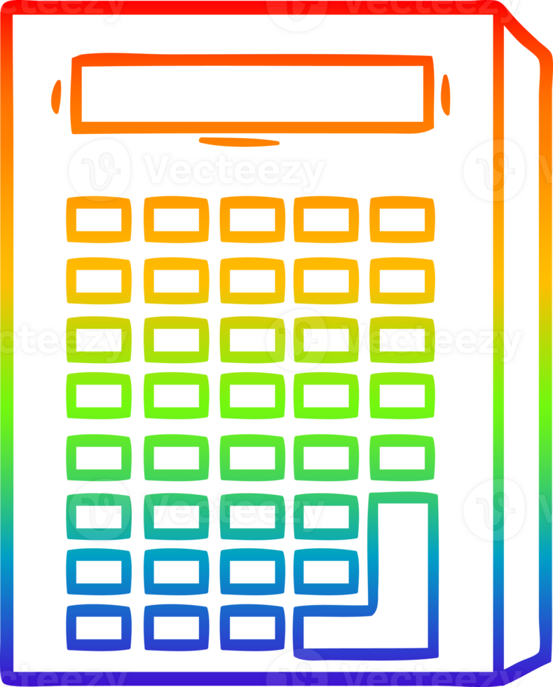 rainbow gradient line drawing of a cartoon calculator png