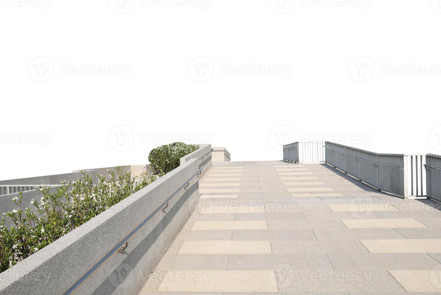 Gravel walkway with handrail isolated on white background photo