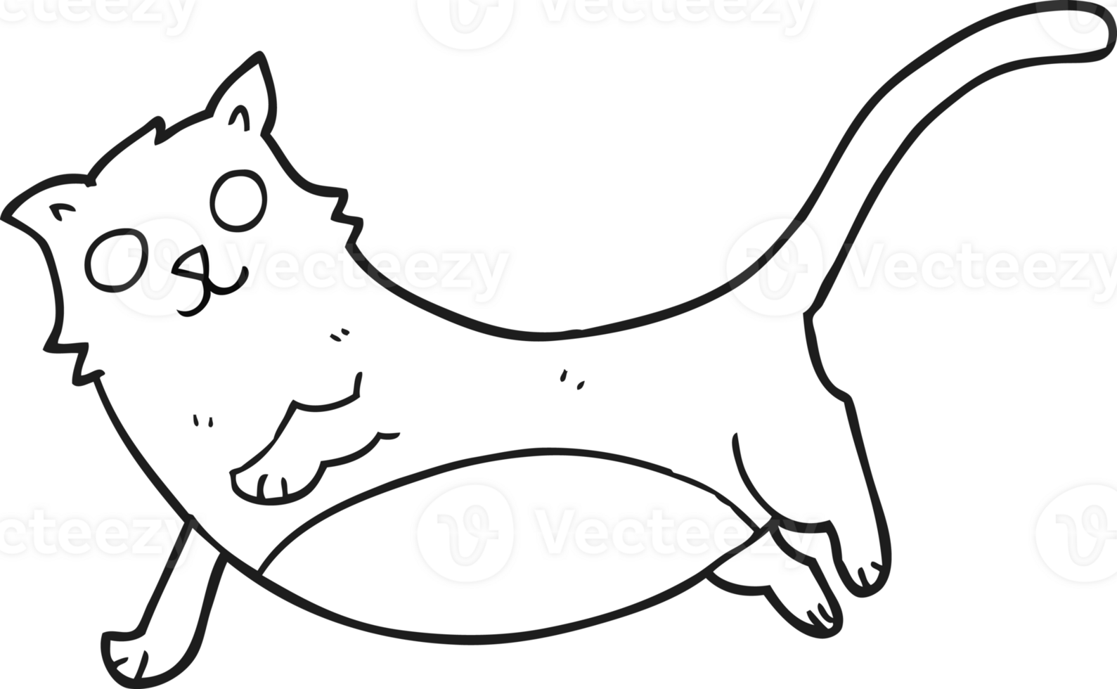 hand drawn black and white cartoon cat png