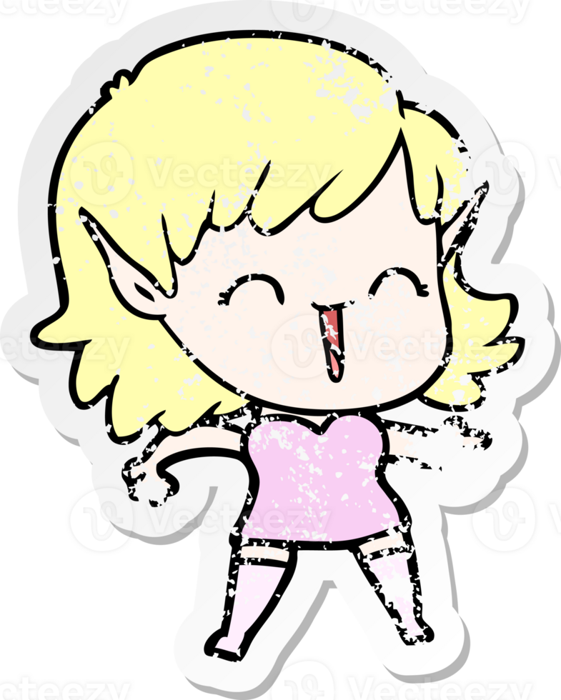 distressed sticker of a cartoon elf girl png