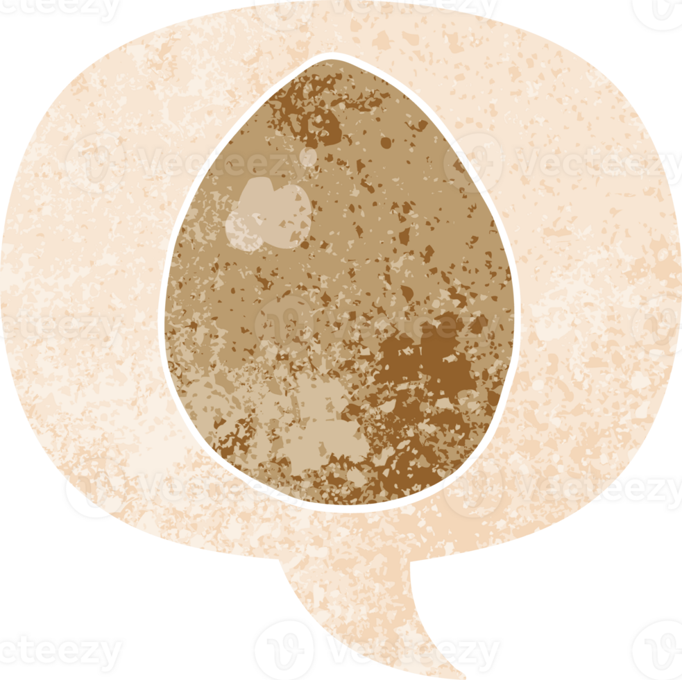 cartoon egg with speech bubble in grunge distressed retro textured style png