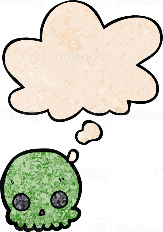 cartoon skull with thought bubble in grunge texture style png
