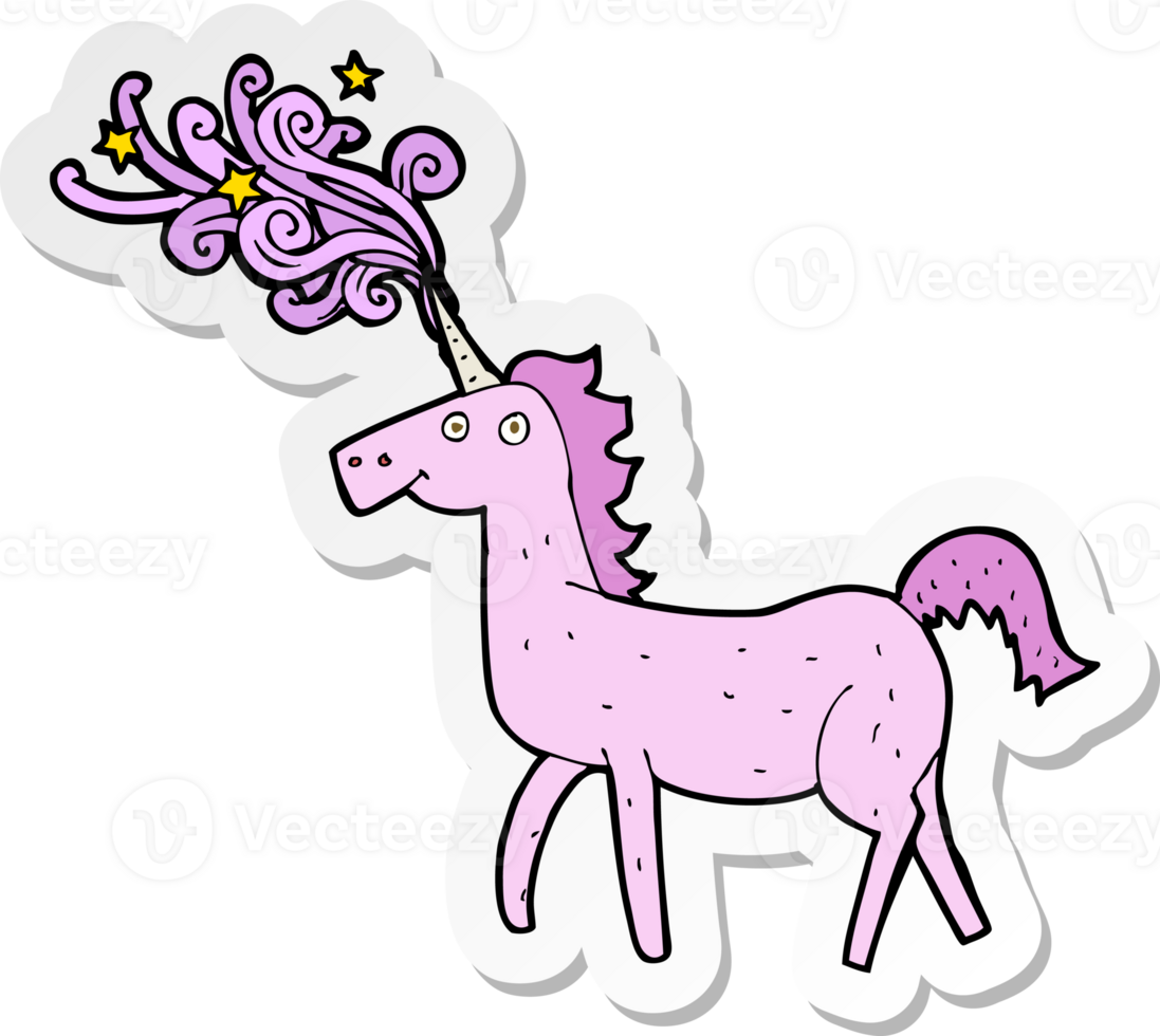 sticker of a cartoon magical unicorn png