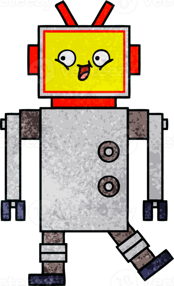 retro grunge texture cartoon of a robot png
