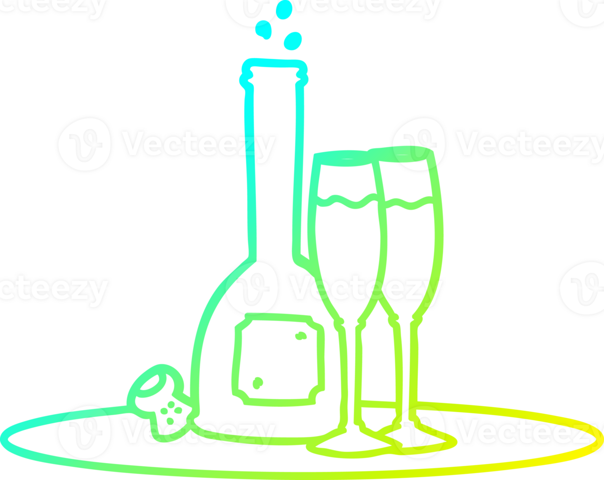 cold gradient line drawing of a cartoon champagne on tray png
