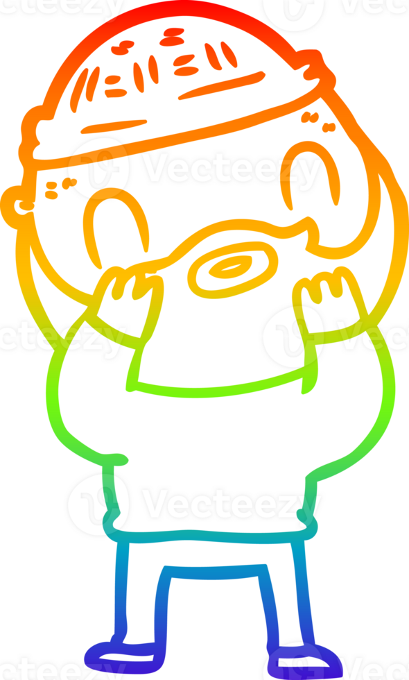 rainbow gradient line drawing of a cartoon bearded man png