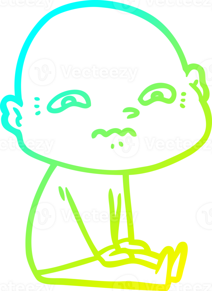 cold gradient line drawing of a cartoon nervous man png