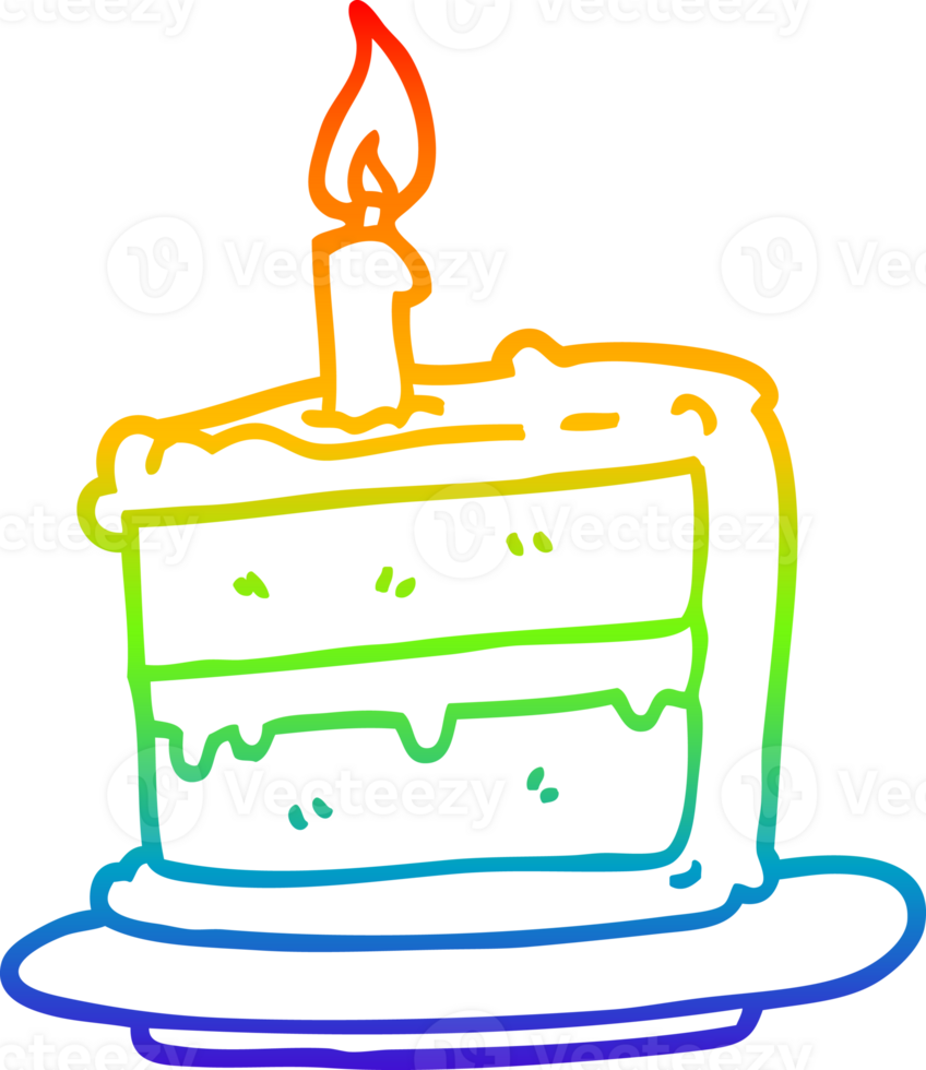 rainbow gradient line drawing of a cartoon birthday cake png