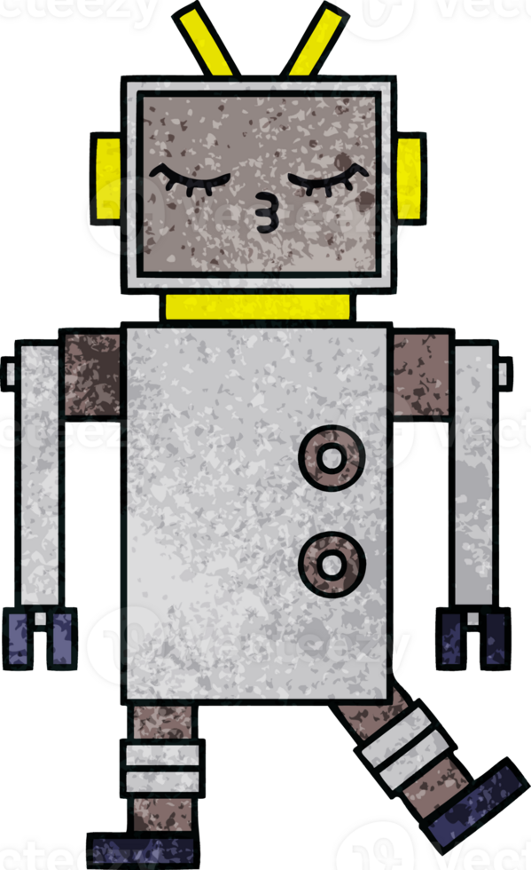 retro grunge texture cartoon of a robot png