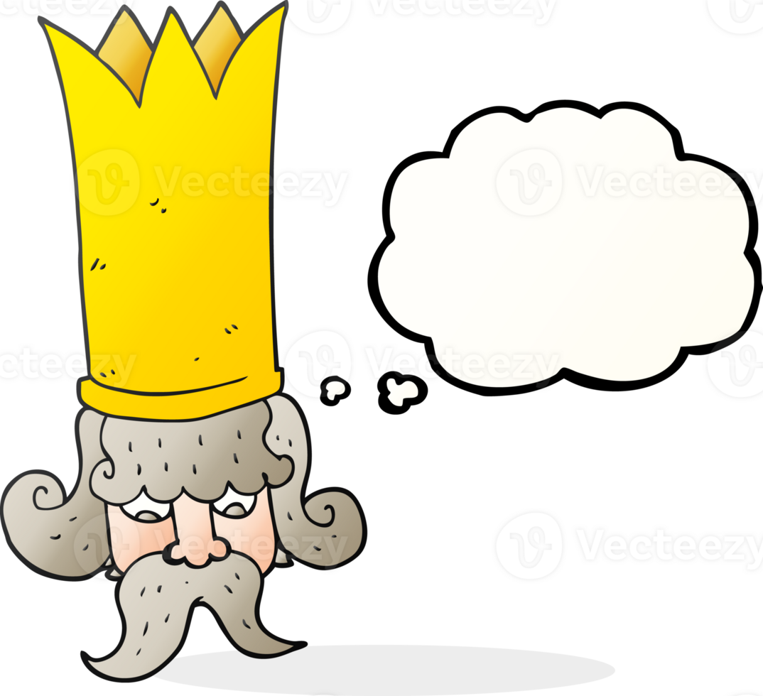 hand drawn thought bubble cartoon king with huge crown png