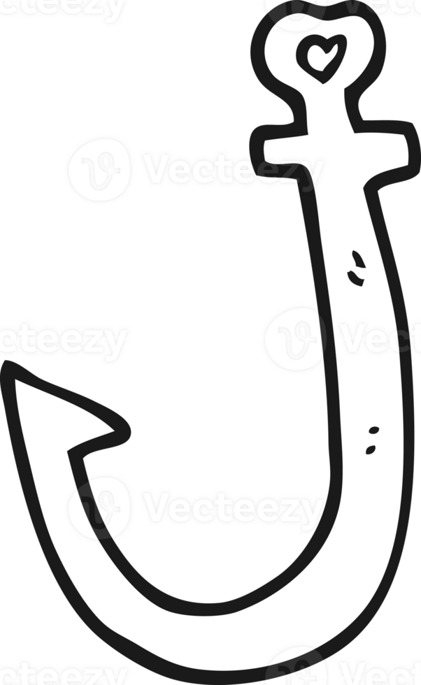 hand drawn black and white cartoon hook png