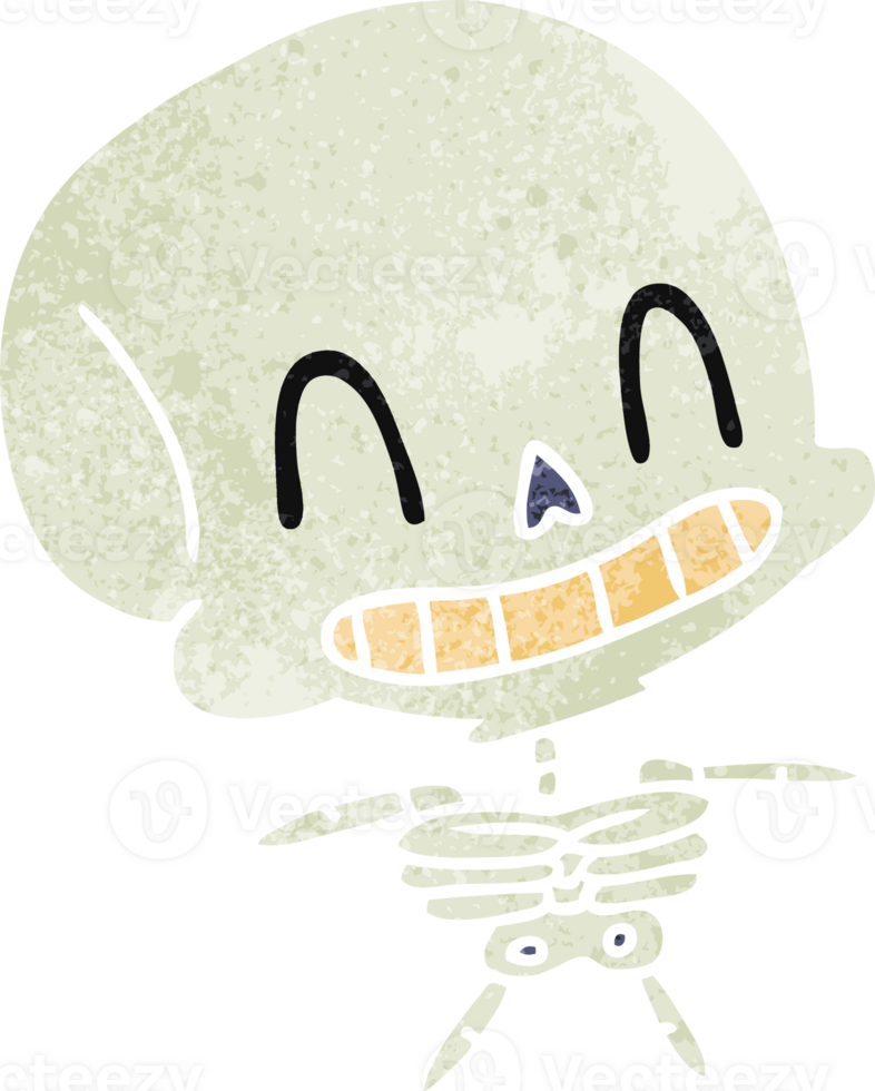 hand drawn retro cartoon of spooky kawaii skeleton png
