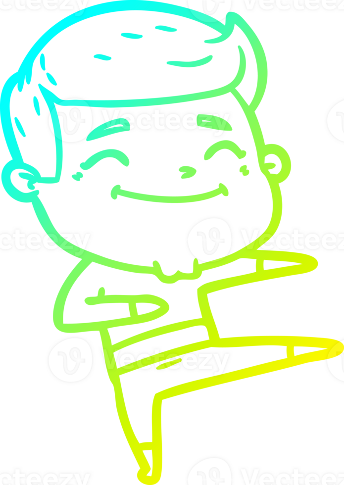 cold gradient line drawing of a happy cartoon man dancing png
