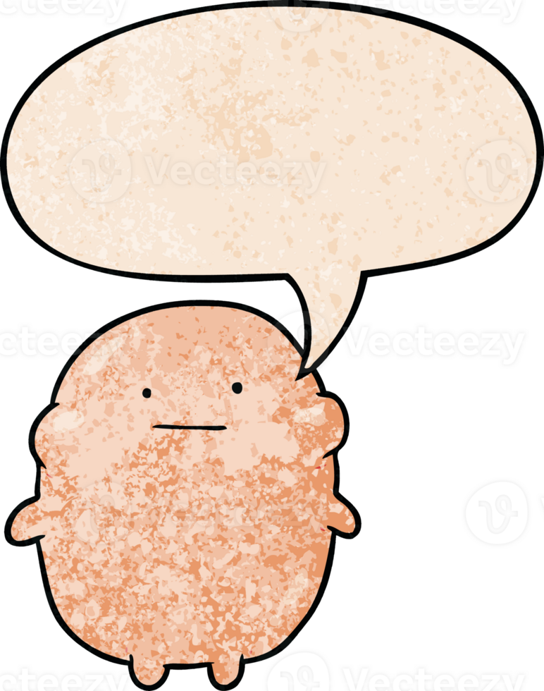 cute fat cartoon human with speech bubble in retro texture style png