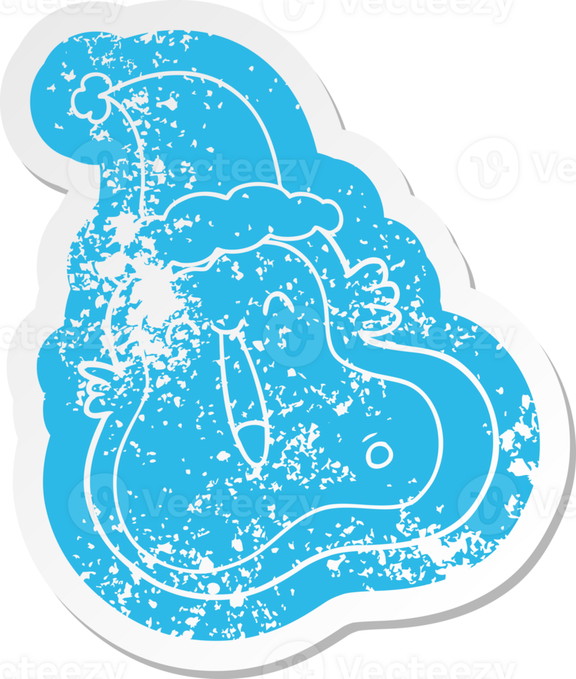 quirky cartoon distressed sticker of a germ wearing santa hat png