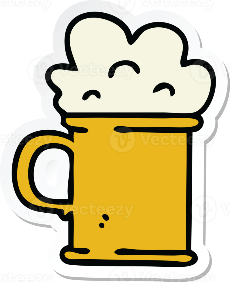sticker of a quirky hand drawn cartoon tankard of beer png