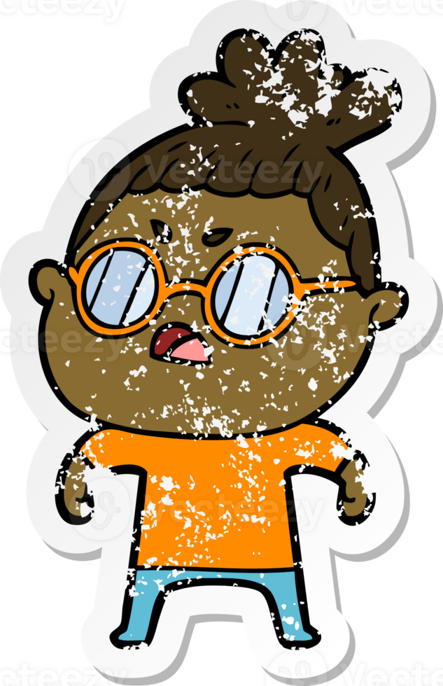 distressed sticker of a cartoon annoyed woman png