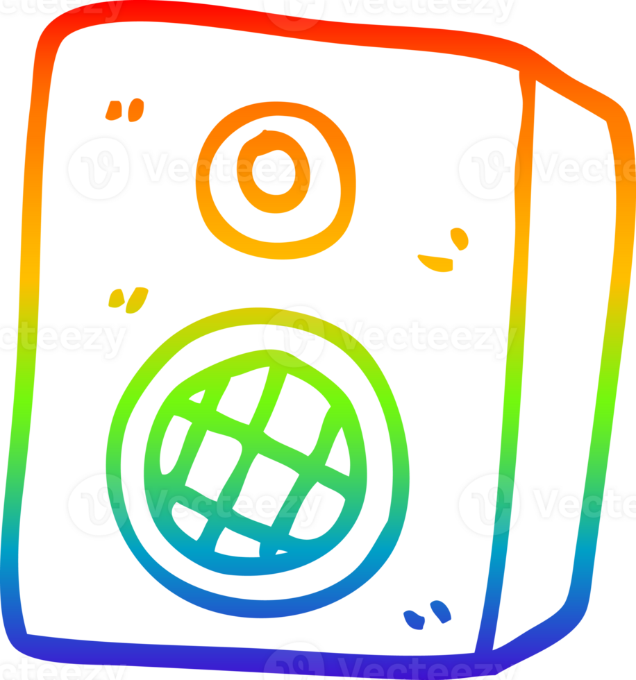 rainbow gradient line drawing of a cartoon music speaker png
