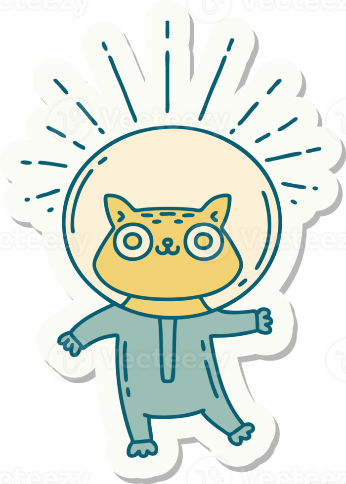 sticker of a tattoo style cat in astronaut suit png