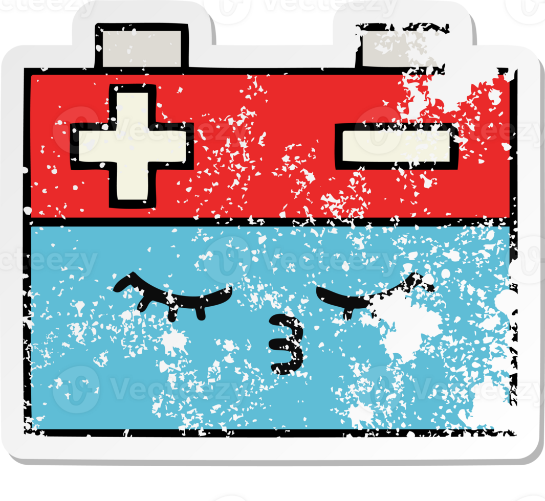 distressed sticker of a cute cartoon car battery png