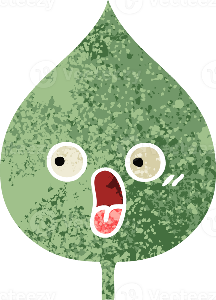 retro illustration style cartoon of a expressional leaf png