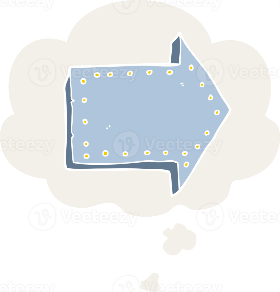 cartoon pointing arrow with thought bubble in retro style png
