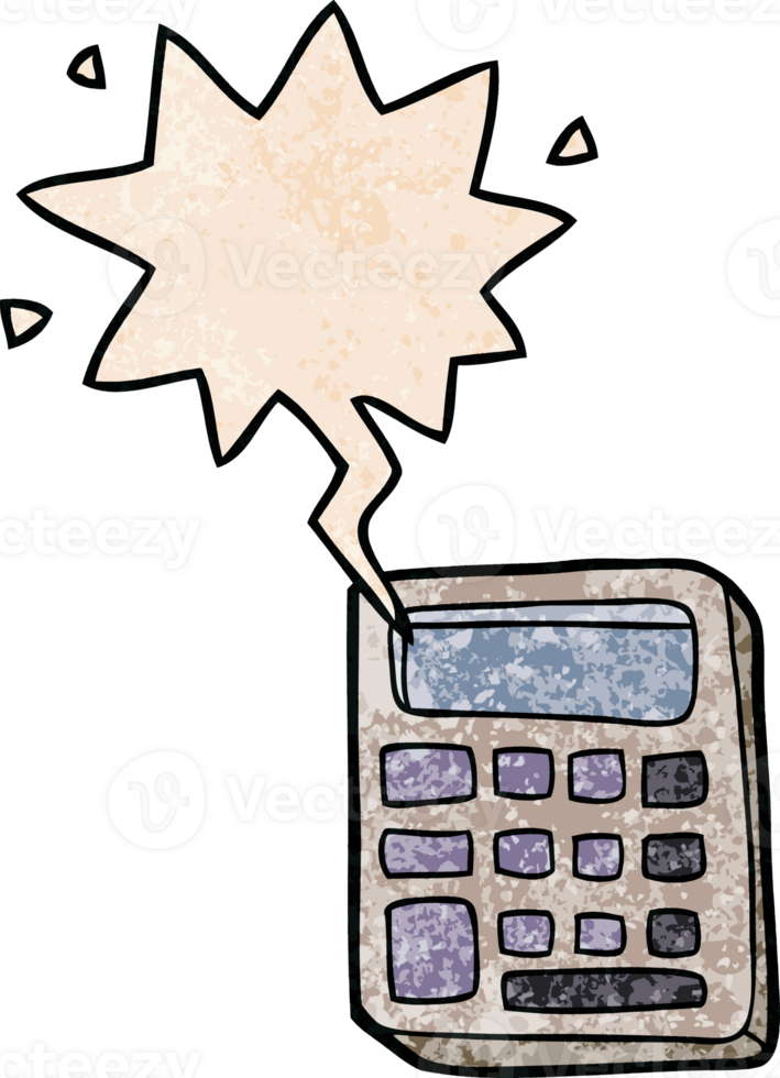 cartoon calculator with speech bubble in retro texture style png