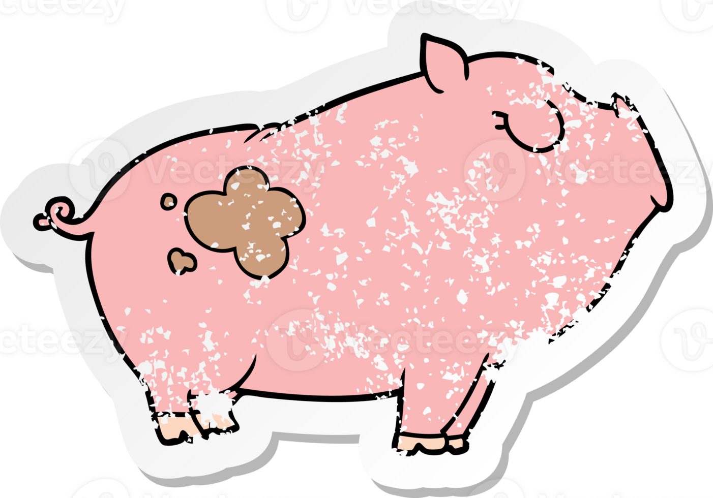 distressed sticker of a cartoon pig png