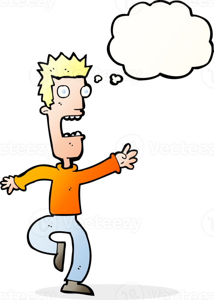 cartoon shrieking man with thought bubble png