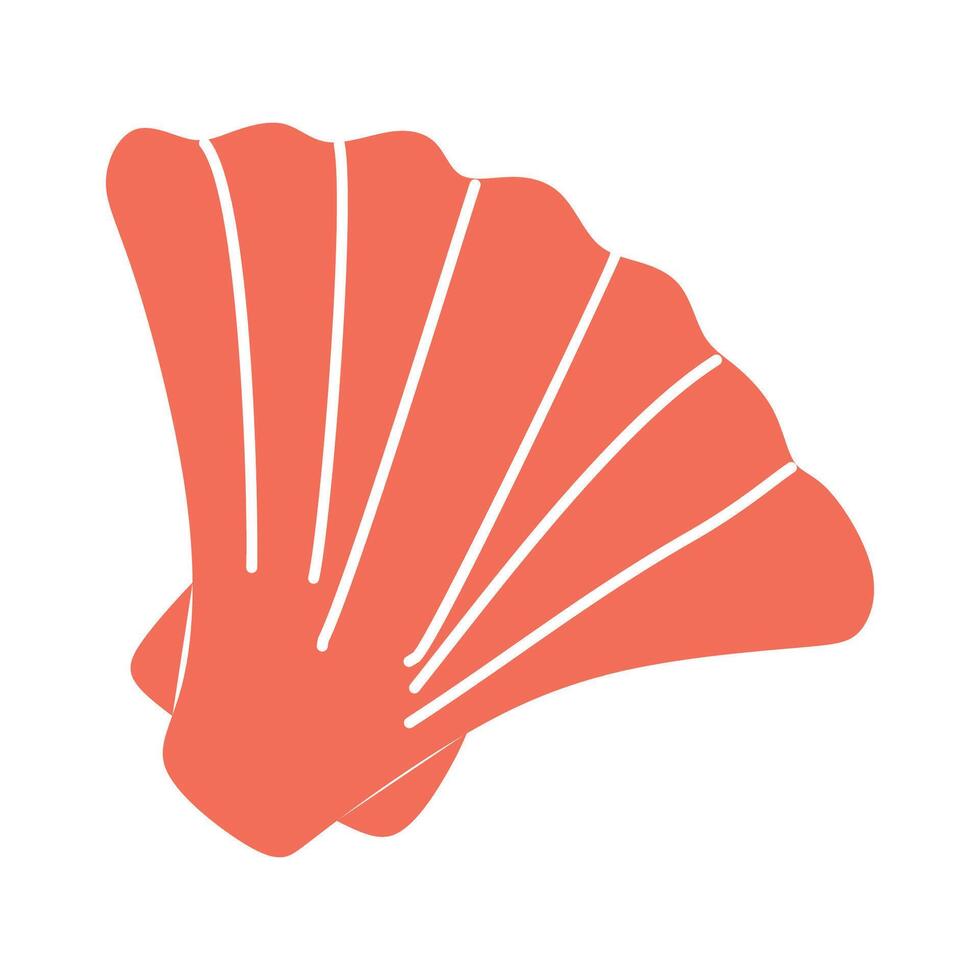 Seashell in Flat design. Red Scallop sea shell. Mollusk Illustration Isolated on White background. Hand drawn Sea Life element, Underwater animal, Oceanic concept Graphic Art Object. vector