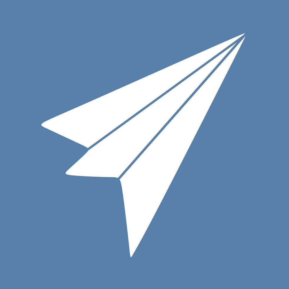Flat Paper airplane isolated on Blue Background. Cartoon Plane like a symbol of Freedom, Design art Illustration for Logo of Travel company. Hand drawn Air Transportation concept, Aircraft vector