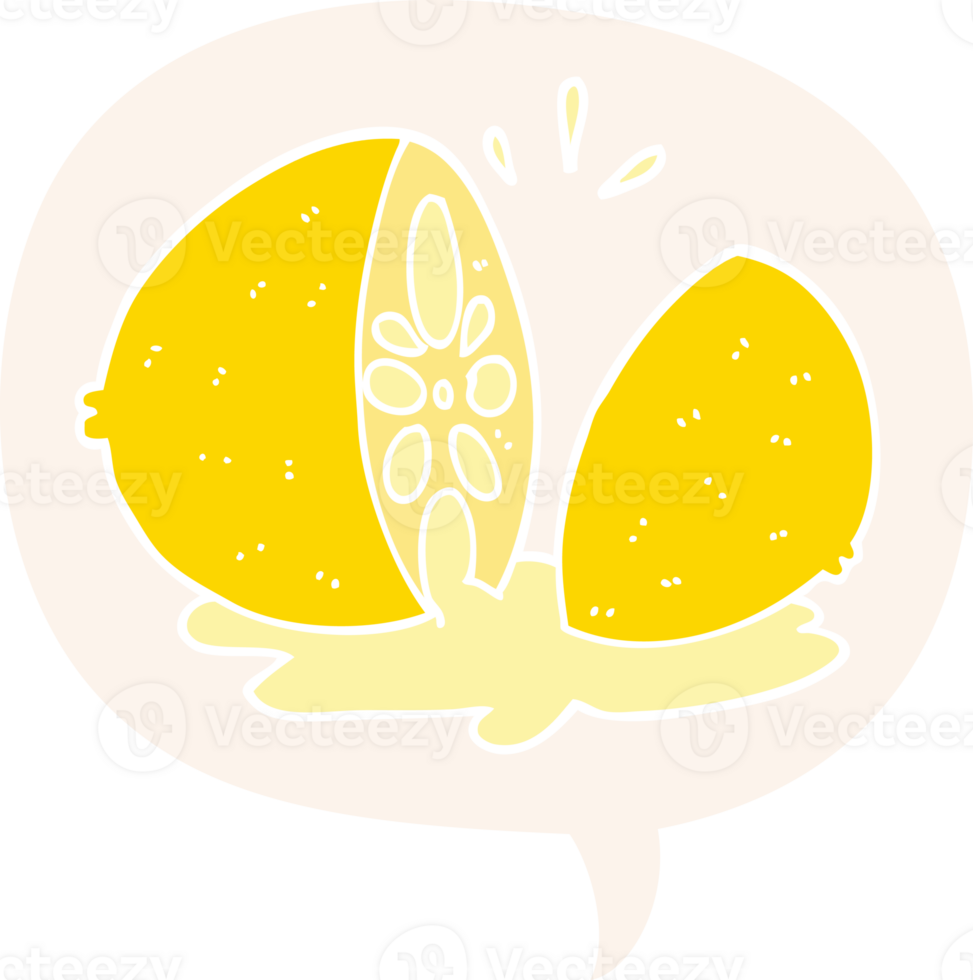 cartoon cut lemon with speech bubble in retro style png