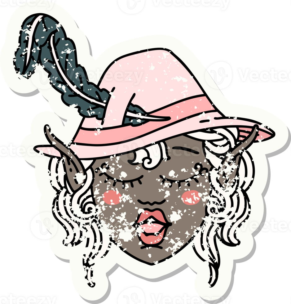 Retro Tattoo Style elf bard character face png