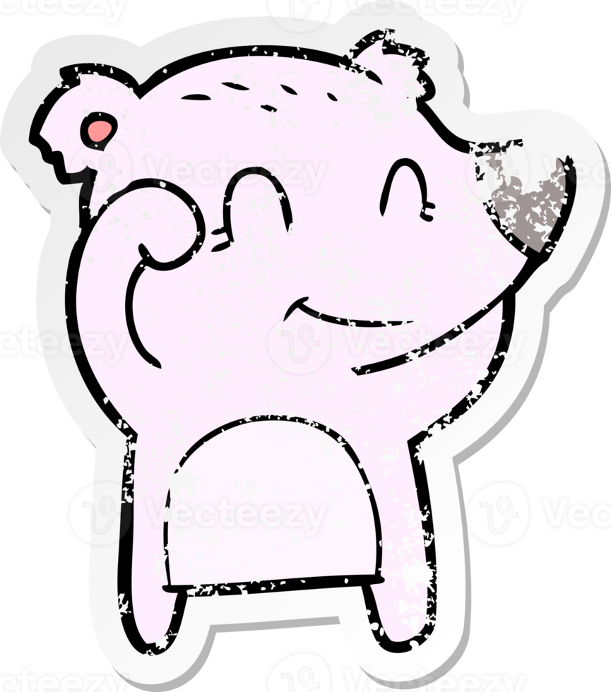 distressed sticker of a tired smiling bear cartoon png