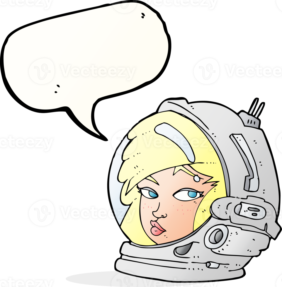cartoon female astronaut with speech bubble png