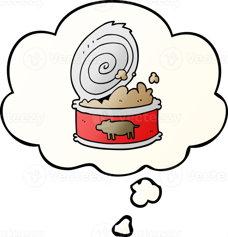 cartoon canned food with thought bubble in smooth gradient style png