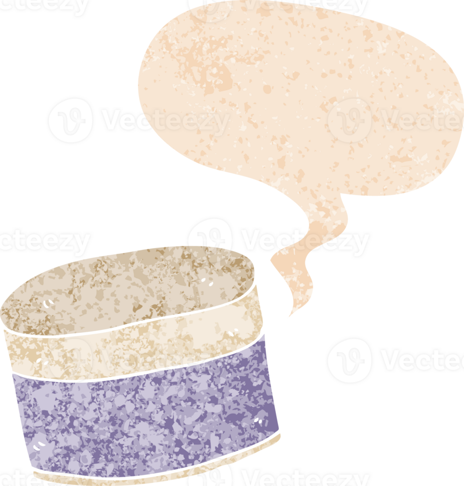 cartoon pot with speech bubble in grunge distressed retro textured style png