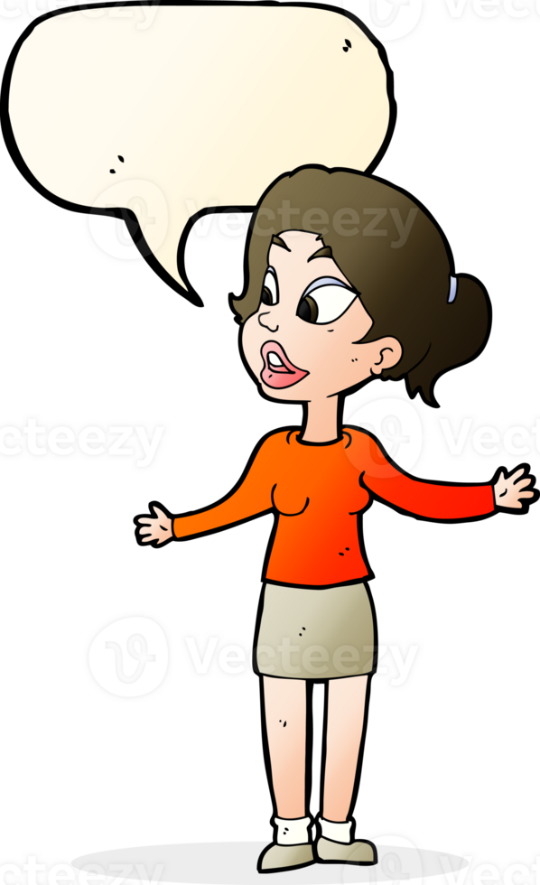 cartoon pretty woman explaining something with speech bubble png