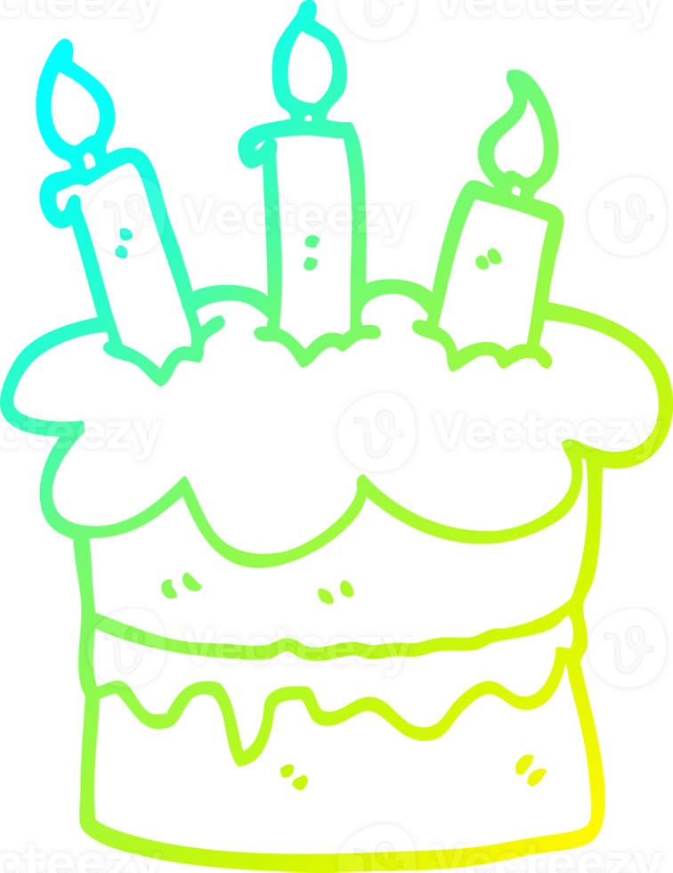 cold gradient line drawing of a cartoon birthday cake png