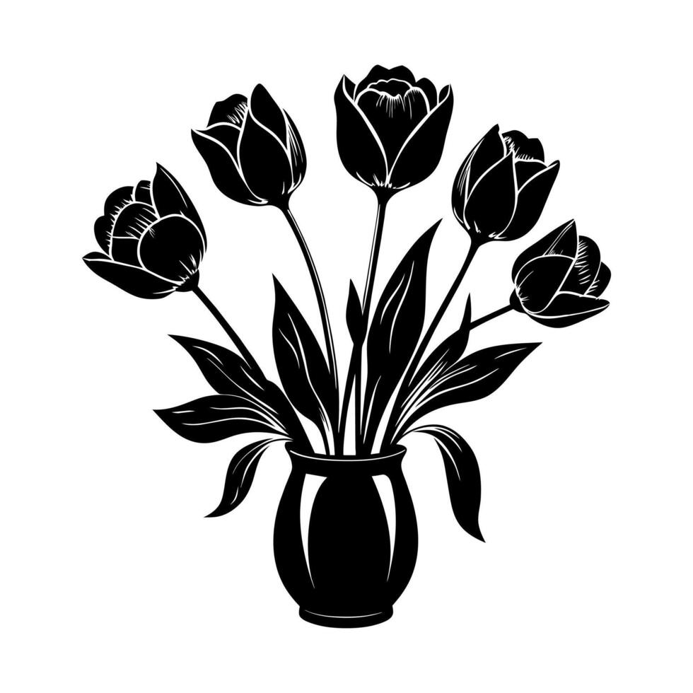 Tulip Flowers Silhouette in Vase vector