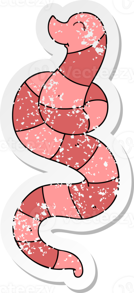 distressed sticker of a quirky hand drawn cartoon worm png