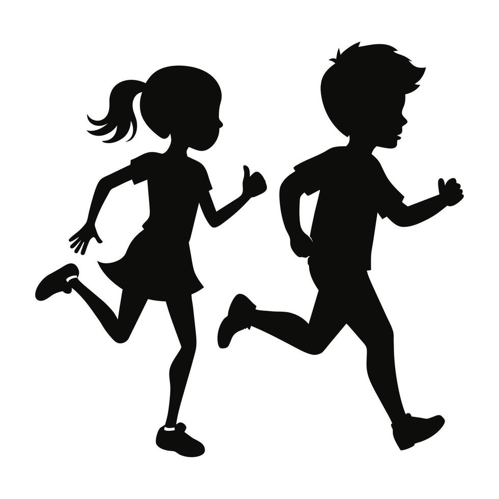 Running Children Silhouettes Illustration vector