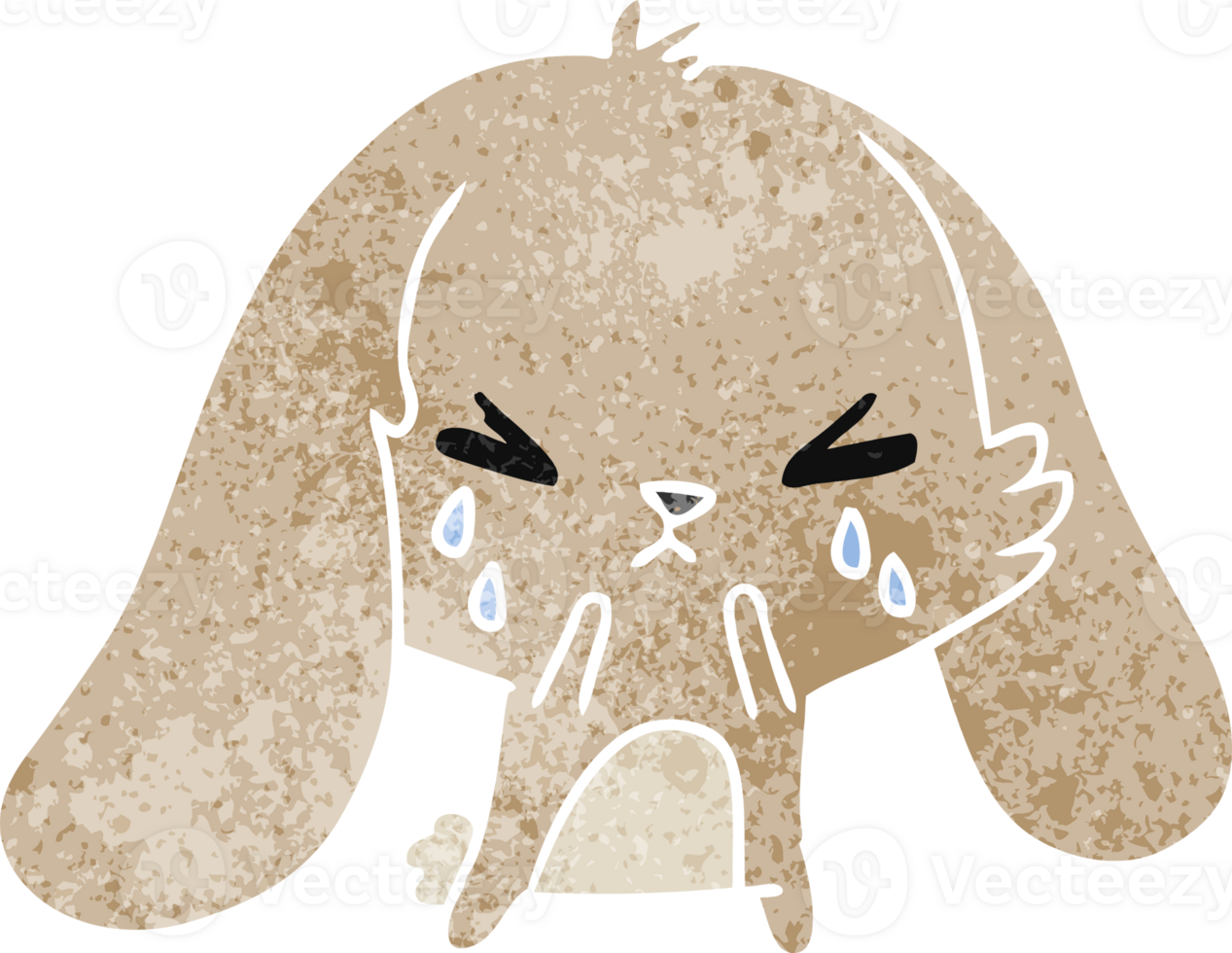 hand drawn retro cartoon of cute kawaii sad bunny png