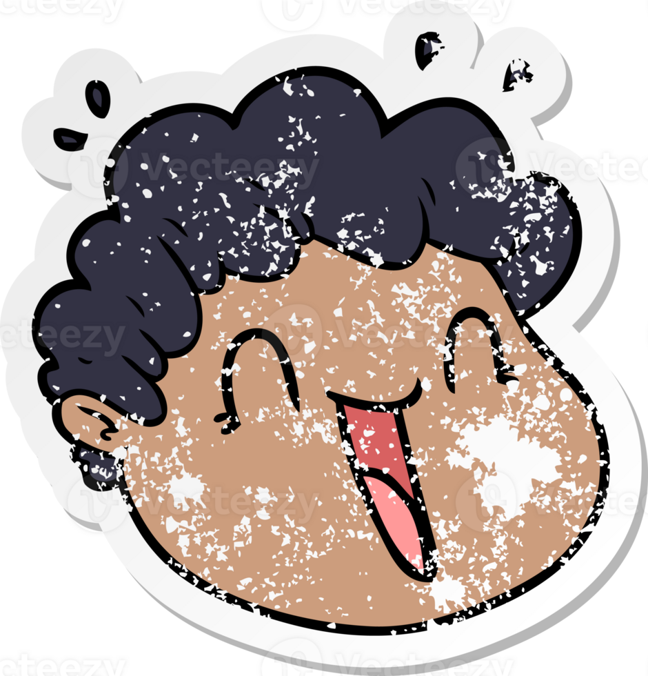 distressed sticker of a cartoon male face png