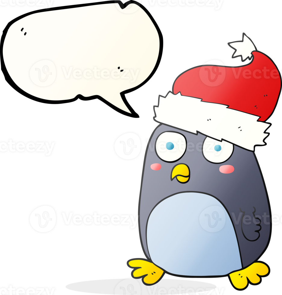 hand drawn speech bubble cartoon penguin in christmas hat png